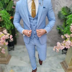 Costum de barbati Bleu Sacou Vesta si Pantalon C4687 4