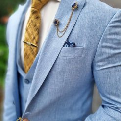 Costum de barbati Bleu Sacou Vesta si Pantalon C4687 5