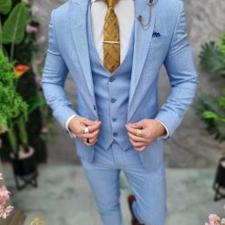 Costum de barbati Bleu Sacou Vesta si Pantalon C4687 8
