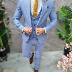 Costum de barbati Bleu Sacou Vesta si Pantalon C4691 2