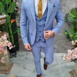 Costum de barbati Bleu Sacou Vesta si Pantalon C4691 3