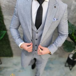 Costum de barbati Gri Sacou Vesta si Pantalon C4678 4