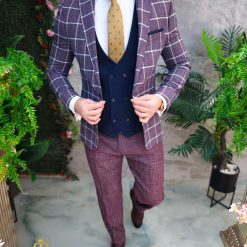 Costum de barbati Slim Fit Sacou Vesta si Pantalon C4742 4