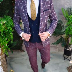 Costum de barbati Slim Fit Sacou Vesta si Pantalon C4742 5