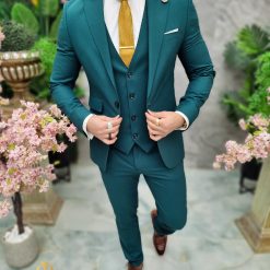 Costum de barbati Verde Sacou Vesta si Pantalon C4688 3