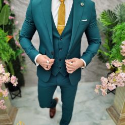 Costum de barbati Verde Sacou Vesta si Pantalon C4688 4