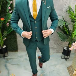 Costum de barbati Verde cu nasturi aurii Sacou Vesta si Pantalon C4702 4