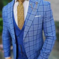 Costum de barbati albastru Sacou Vesta si Pantalon C4642 4 1