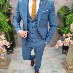 Costum de barbati albastru acvamarin Sacou Vesta si Pantalon C4695 3