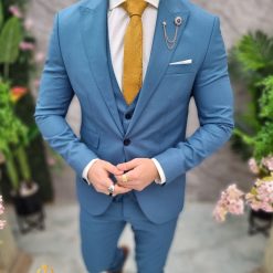 Costum de barbati albastru acvamarin Sacou Vesta si Pantalon C4695 4