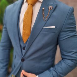 Costum de barbati albastru acvamarin Sacou Vesta si Pantalon C4695 5