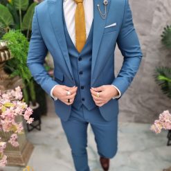 Costum de barbati albastru acvamarin Sacou Vesta si Pantalon C4695 8