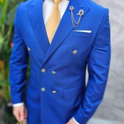 Costum de barbati albastru electric Sacou si Pantalon C4658 3