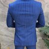 Costum de barbati albastru in dungi: Sacou si Pantalon - C4673-Costume