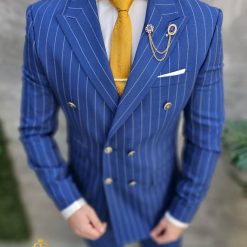 Costum de barbati albastru in dungi Sacou si Pantalon C4673 2