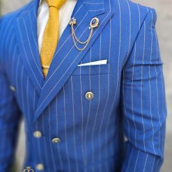 Costum de barbati albastru in dungi Sacou si Pantalon C4673 3