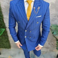 Costum de barbati albastru in dungi Sacou si Pantalon C4673 4