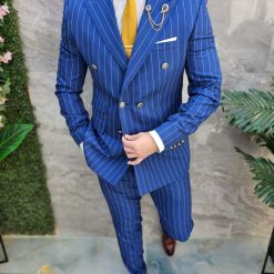 Costum de barbati albastru in dungi Sacou si Pantalon C4673 5