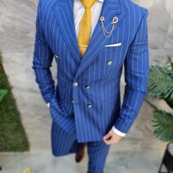 Costum de barbati albastru in dungi Sacou si Pantalon C4673 6