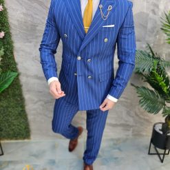 Costum de barbati albastru in dungi Sacou si Pantalon C4673 7