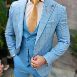 Costum de barbati azurin Sacou Vesta si Pantalon C4643 3 1