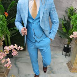Costum de barbati azurin Sacou Vesta si Pantalon C4643 4 1