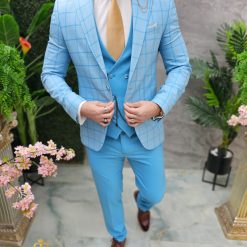 Costum de barbati azurin Sacou Vesta si Pantalon C4643 6 1