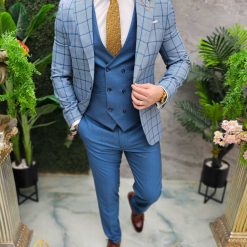 Costum de barbati bleu Sacou Vesta si Pantalon C4646 3