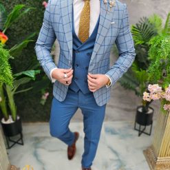 Costum de barbati bleu Sacou Vesta si Pantalon C4646 4