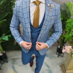 Costum de barbati bleu Sacou Vesta si Pantalon C4646 5