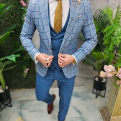 Costum de barbati bleu Sacou Vesta si Pantalon C4646 6