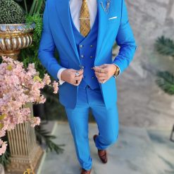 Costum de barbati bleu cu nasturi aurii Sacou Vesta si Pantalon C4700 2