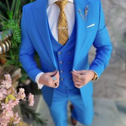 Costum de barbati bleu cu nasturi aurii Sacou Vesta si Pantalon C4700 6