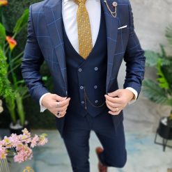 Costum de barbati bleumarin Sacou Vesta si Pantalon C4641 5 1