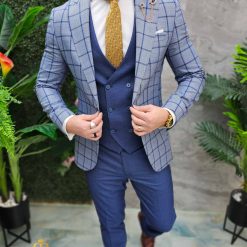 Costum de barbati bleumarin Sacou Vesta si Pantalon C4648 5