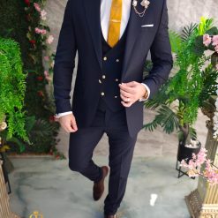 Costum de barbati bleumarin cu dungi Sacou Vesta si Pantalon C4737 3