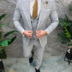 Costum de barbati gri Sacou Vesta si Pantalon C4649 5