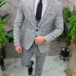 Costum de barbati gri deschis Sacou Vesta si Pantalon C4651 3