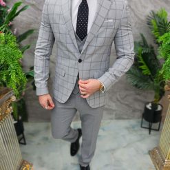 Costum de barbati gri deschis Sacou Vesta si Pantalon C4651 4