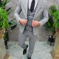 Costum de barbati gri deschis Sacou Vesta si Pantalon C4651 5
