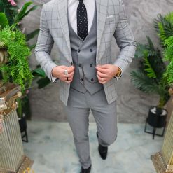 Costum de barbati gri deschis Sacou Vesta si Pantalon C4651 6