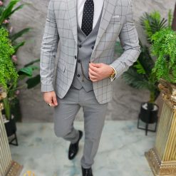 Costum de barbati gri deschis Sacou Vesta si Pantalon C4651 7