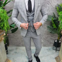 Costum de barbati gri deschis Sacou Vesta si Pantalon C4651 8