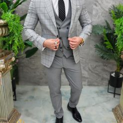 Costum de barbati gri deschis Sacou Vesta si Pantalon C4651 9