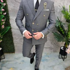 Costum de barbati gri in dungi Sacou si Pantalon C4677 2