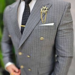 Costum de barbati gri in dungi Sacou si Pantalon C4677 3