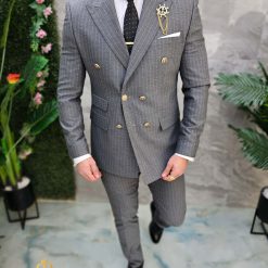 Costum de barbati gri in dungi Sacou si Pantalon C4677 5