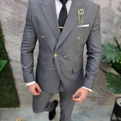 Costum de barbati gri in dungi Sacou si Pantalon C4677 6