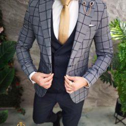 Costum de barbati gri inchis Sacou Vesta si Pantalon C4725 4