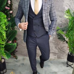 Costum de barbati gri inchis Sacou Vesta si Pantalon C4725 5